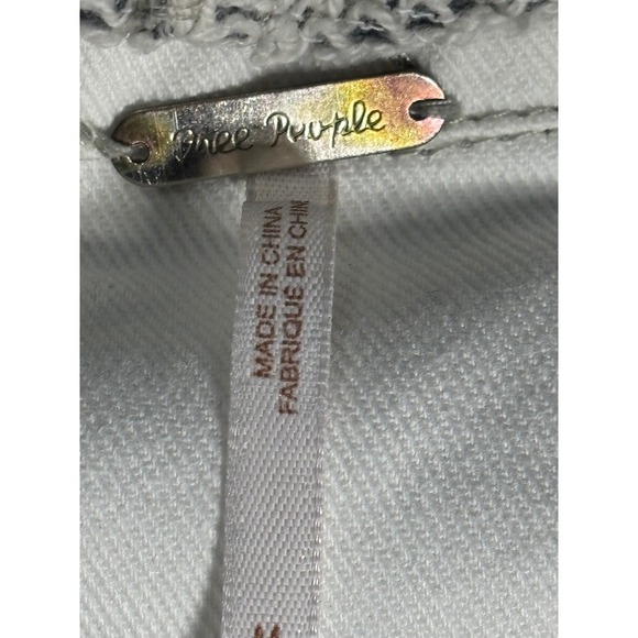 Free People White Denim Jacket Gray Knit Sleeves Hoodie Layered Casual Wom SZ M - Picture 3 of 8